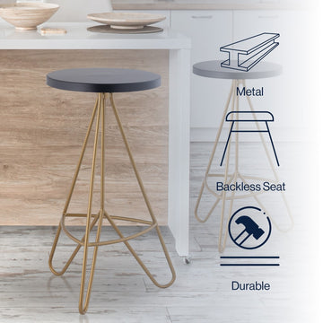 Trinity 30" Modern Industiral Iron Tripod Backless Bar Stool - JONATHAN Y